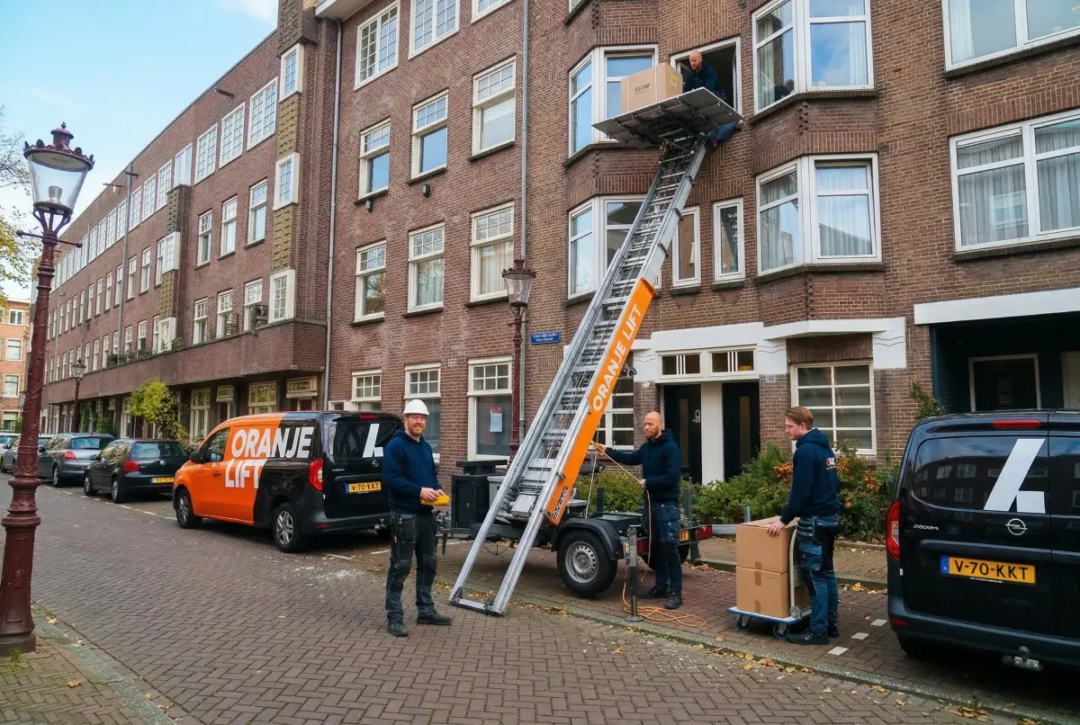 Team aan het werk met buitenlift